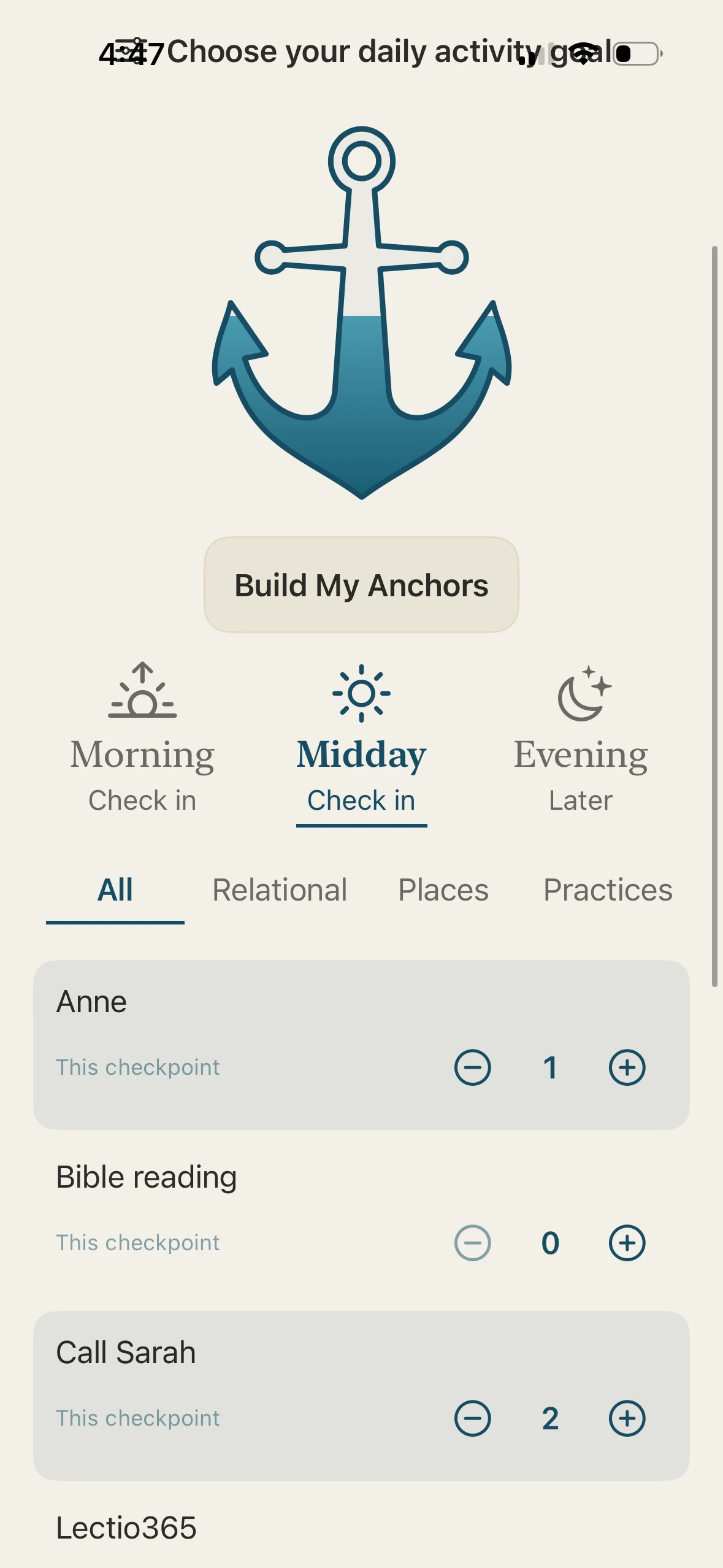 Anchored Anchors, choose your daily activity goal