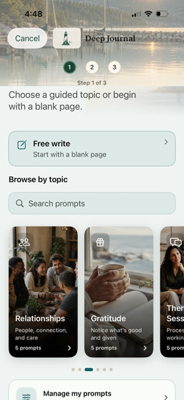 Anchored Deep Journal, choose a guided topic or free write