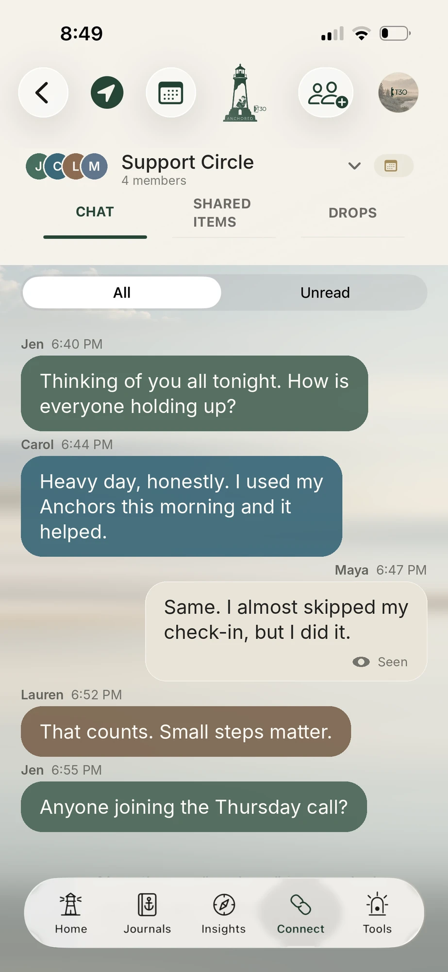 Anchored group chat, Support Circle conversation