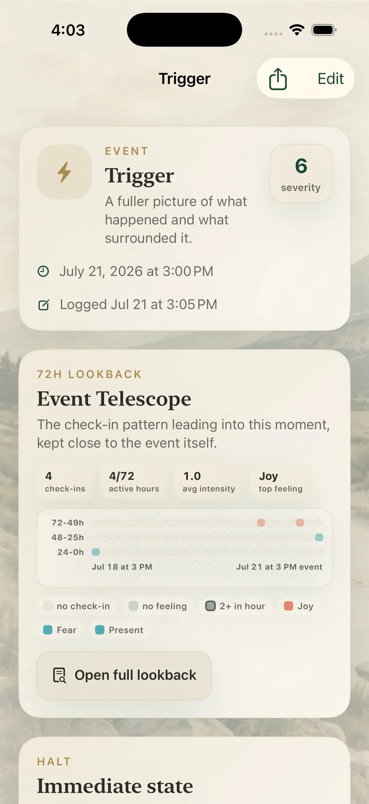 Ascension by T30 Significant Event detail and lookback screen
